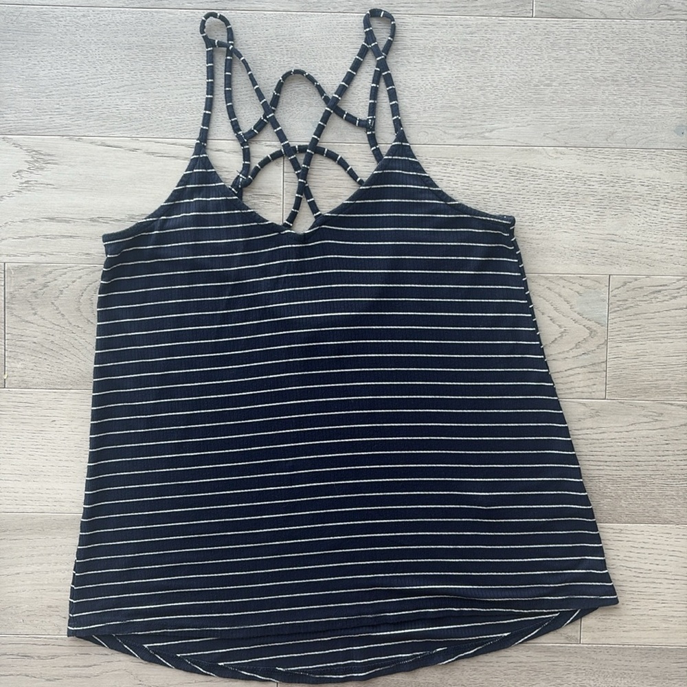 Hollister Navy Blue White Stripes Strappy Tank Top Medium